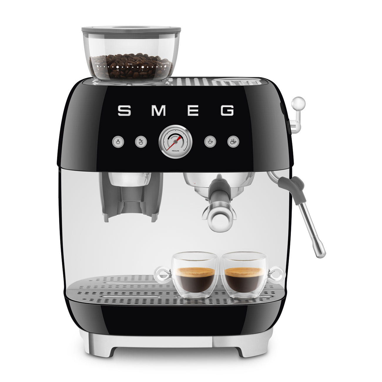 EGF03BLEU Professional Coffee Machine with Built-In Grinder & Steam Wand (Black)