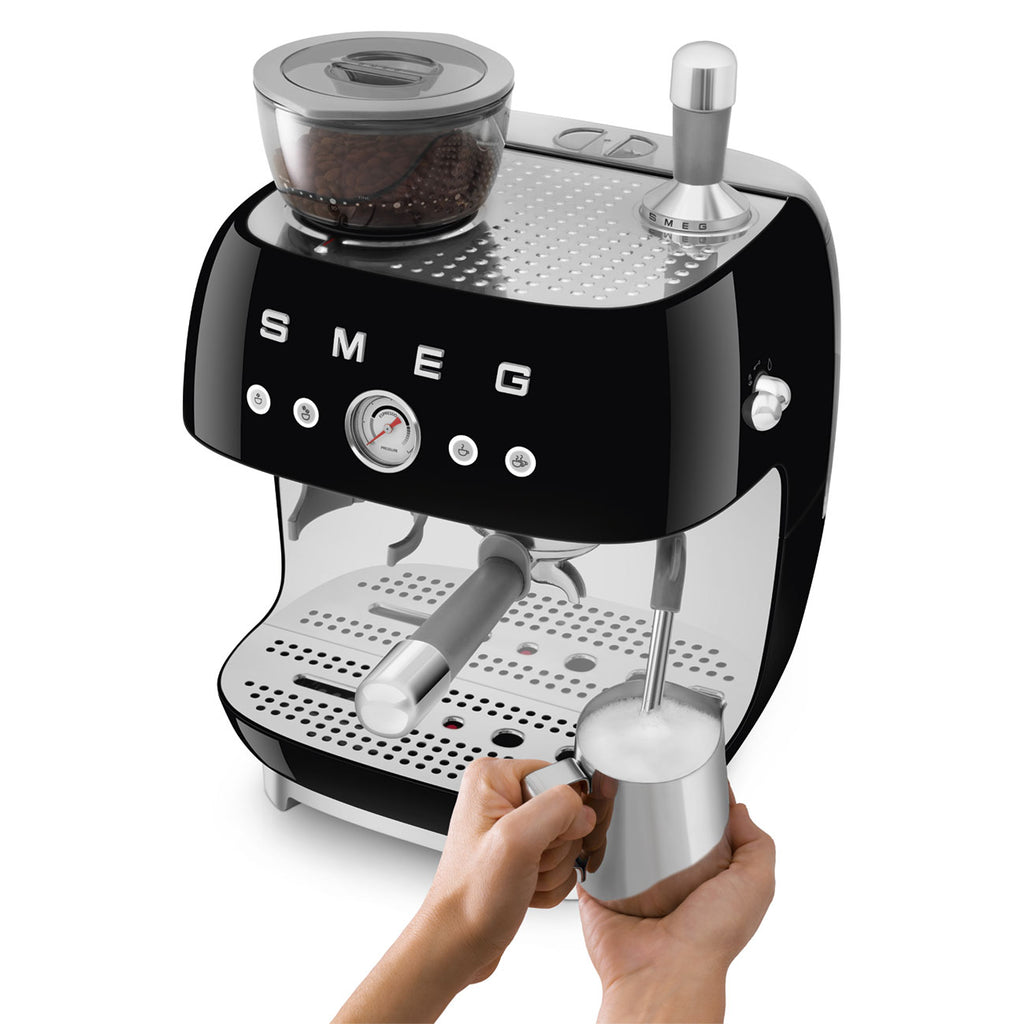 EGF03BLEU Professional Coffee Machine with Built-In Grinder & Steam Wand (Black)