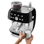 EGF03BLEU Professional Coffee Machine with Built-In Grinder & Steam Wand (Black)