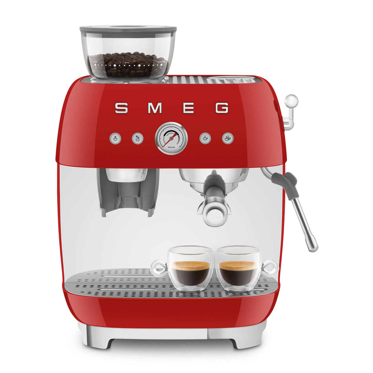 EGF03RDEU Professional Coffee Machine with Built-In Grinder & Steam Wand (Red)