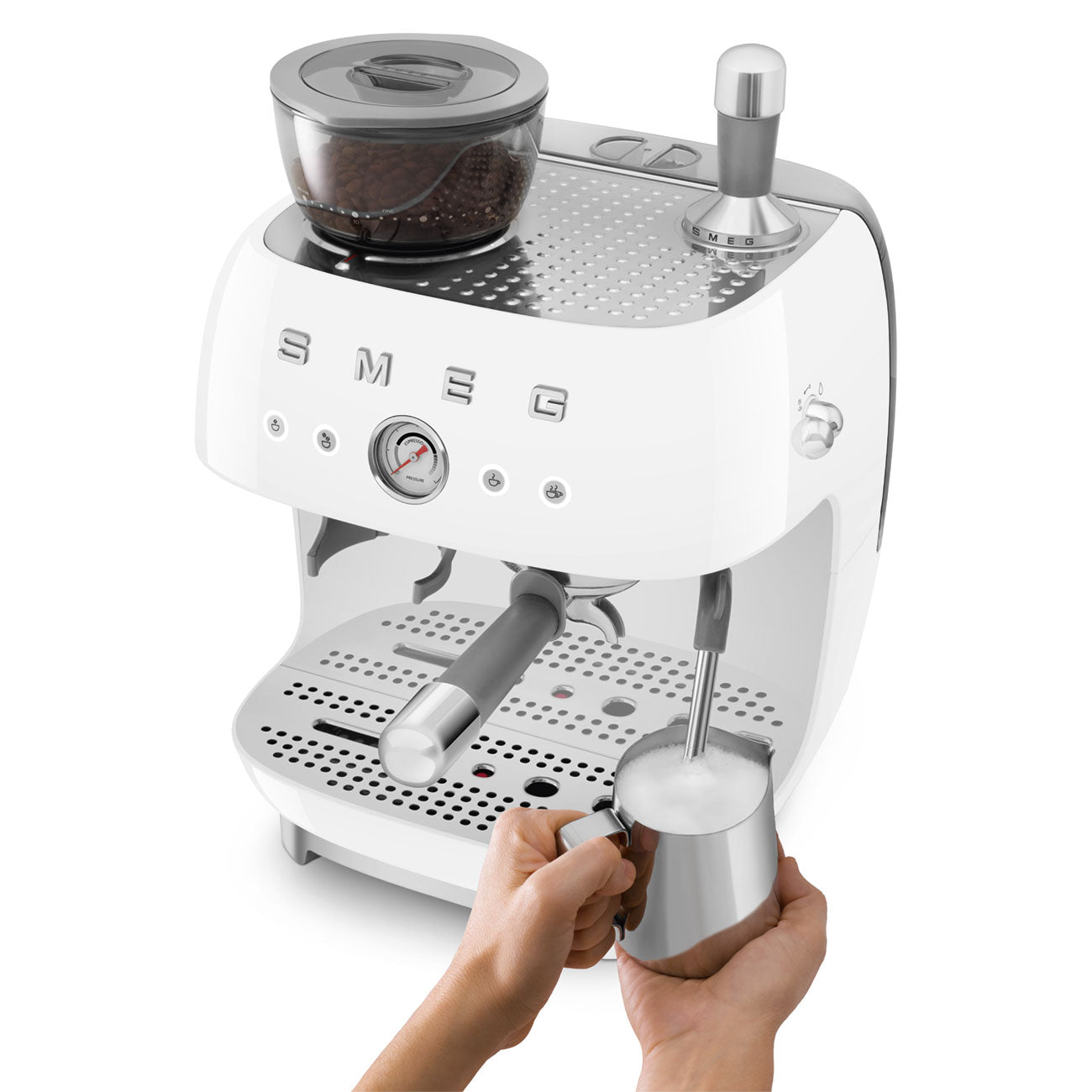 EGF03WHEU Professional Coffee Machine with Built-In Grinder & Steam Wand (White)